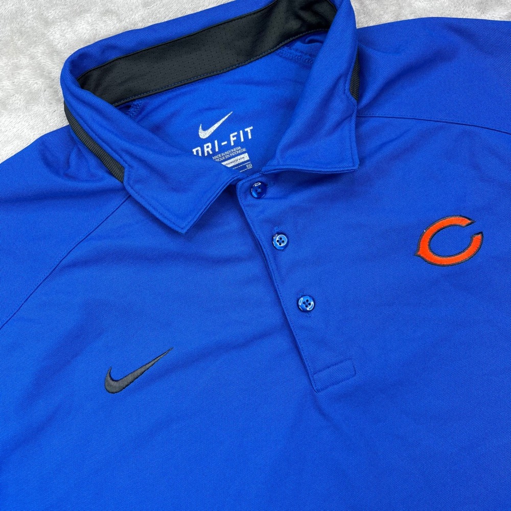 Nike Polo Shirt Men XL Blue Solid Chicago Bears Dri-FIT Performance Short Sleeve